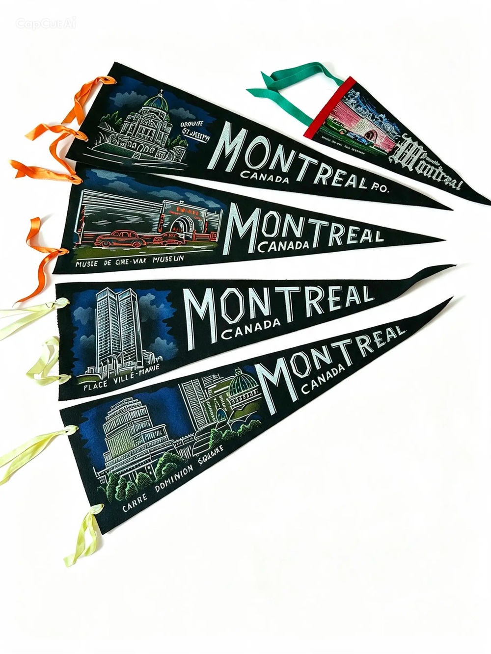 Montreal Canada mid century felt pennants lot Canadian souvenir black collection